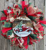 Vintage Christmas Truck DIY Wreath Kit or Wreath, Christmas Decorations, Christmas Wreath Door Hanger