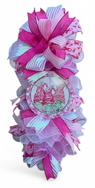 Breast Cancer Awareness Wreath, Breast Cancer Gnome Wreath Door Hanger