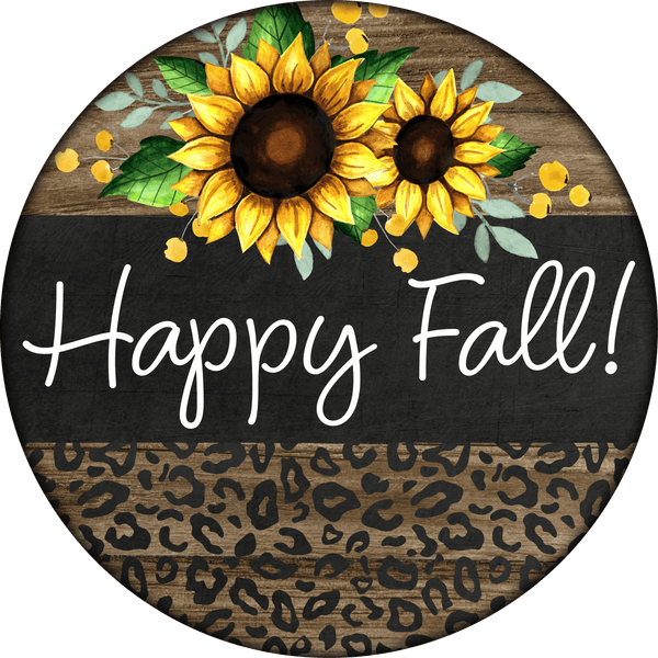 Happy Fall Sunflower Pumpkin Leopard Sign, Fall Door Hanger, Wreath Sign, Fall Decor