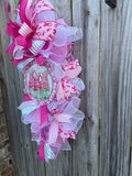 Breast Cancer Awareness Wreath, Breast Cancer Gnome Wreath Door Hanger