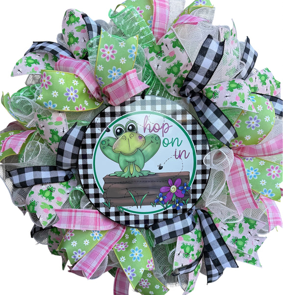 Spring Frog DIY Wreath Kit or Wreath, Spring Decor, Spring Wreath Door Hanger