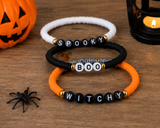Halloween Heishi Bead Stretch Bracelet Set – Spooky, Boo & Witch Stack | Cute Halloween Bracelet Trio