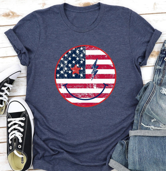Patriotic Smiley Face Shirt, Retro Patriotic Shirt, Unisex Tee Shirt, Vintage Tee Shirt, Mom shirt