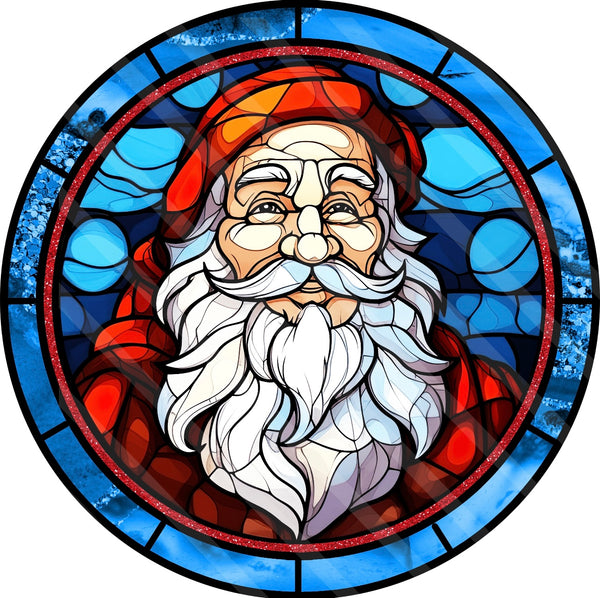 Faux Stained Glass Christmas Santa Sign, Christmas Decor, Door Hanger, Wreath Sign, Tray Sign