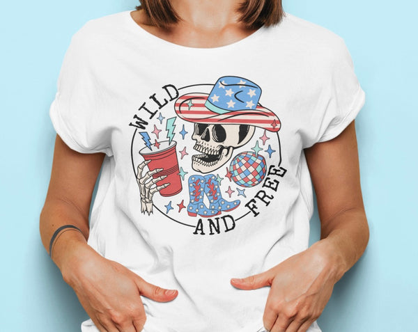 Wild and Free Skull USA Retro Patriotic Shirt, Unisex Tee Shirt, Vintage Tee Shirt, Mom shirt