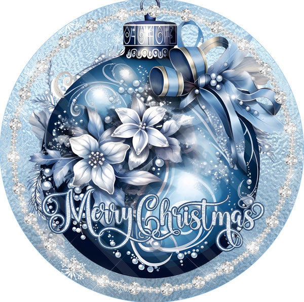 Blue Merry Christmas Ornament Winter Sign, Christmas Door Hanger, Wreath Sign, Christmas Decor