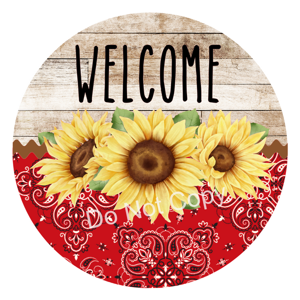Welcome Bandana Sunflower Rustic Farmhouse Sign, Welcome Door Hanger, Wreath Sign