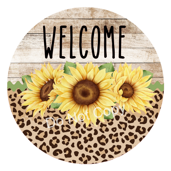 Welcome Leopard Cheetah Print Sunflower Rustic Farmhouse Sign, Welcome Door Hanger, Wreath Sign