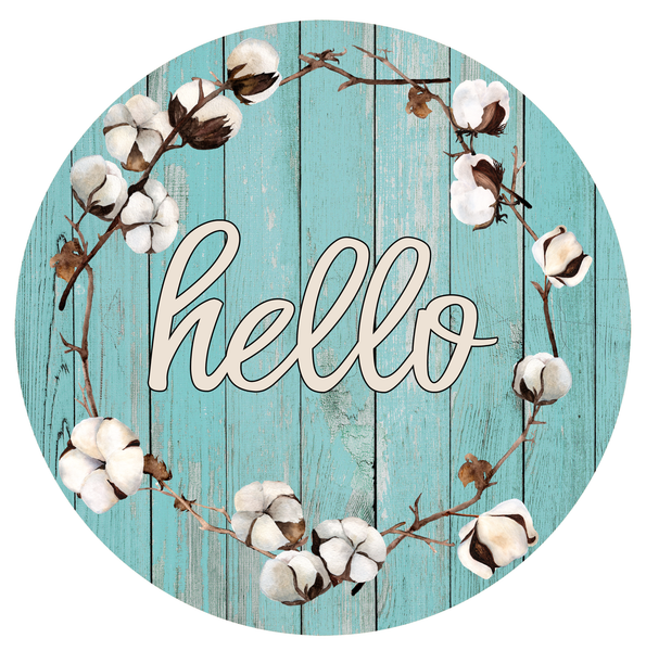 Rustic Hello Cotton Sign, Spring Sign, Door Hanger, Wreath Sign