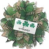 Welcome Shamrock Wreath, Rustic St. Patrick's Day Decor, Door Hanger, Farmhouse Decor