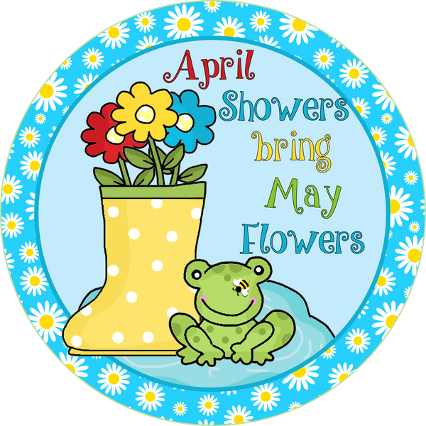 April Showers Spring Flowers Sign, Spring Sign, Door Hanger, Wreath Sign