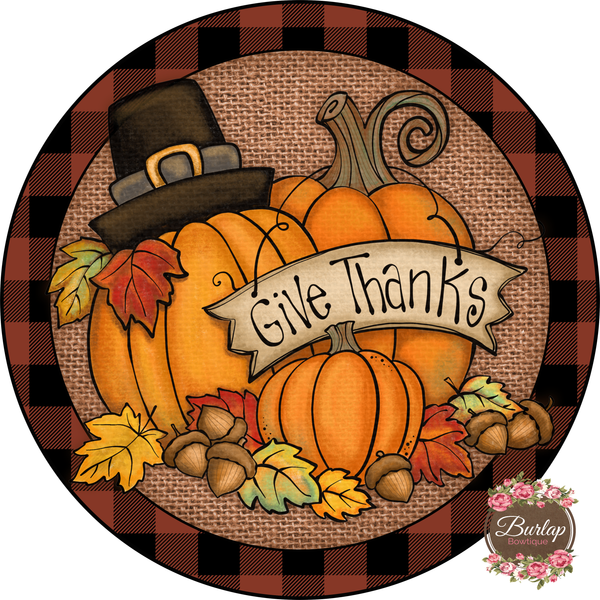 Give Thanks Fall Pumpkin Sign, Wreath Supplies, Wreath Attachment, Door Hanger, Wreath Sign