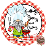 Barbeque Grilling Gnome BBQ Summer Sign  Door Hanger, Wreath Supplies, Wreath Attachment