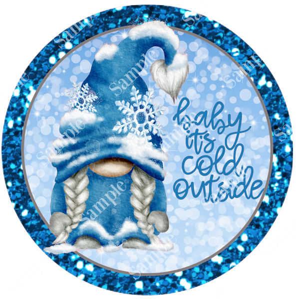 Baby It's Cold Outside Winter Gnome Christmas Sign, Wreath Supplies, Wreath Attachment, Door Hanger, Wreath Sign