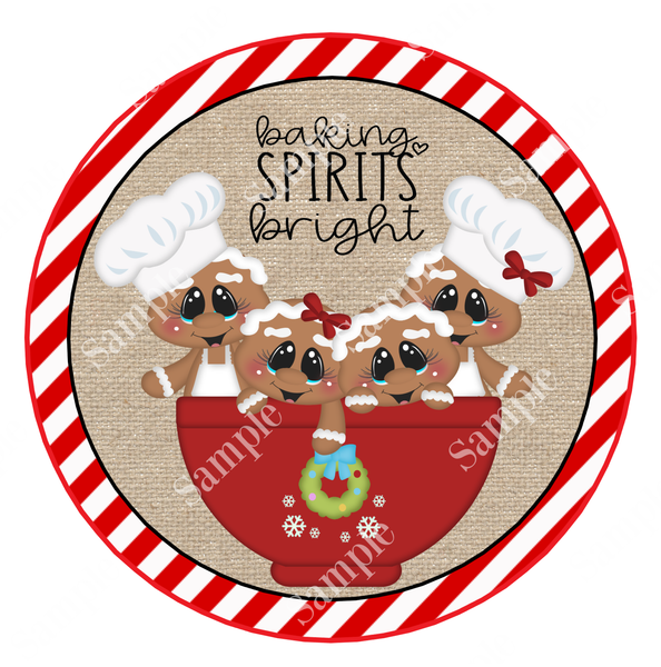 Baking Spirits Bright Gingerbread Christmas Sign, Wreath Supplies, Wreath Attachment, Door Hanger, Wreath Sign