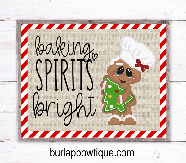 Baking Spirits Bright Gingerbread Christmas Sign, Wreath Sign Attachment, Rustic Sign, Farmhouse Decor