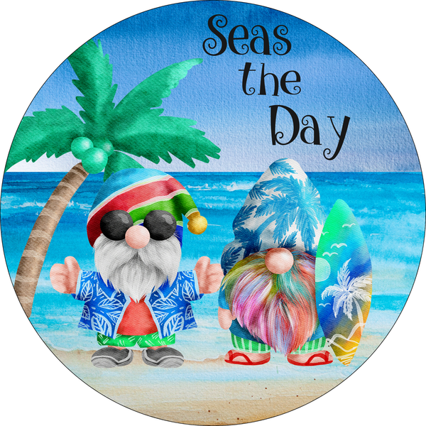 Seas the Day Gnome Beach Summer Sign, Wreath Supplies, Door Hanger, Wreath Sign