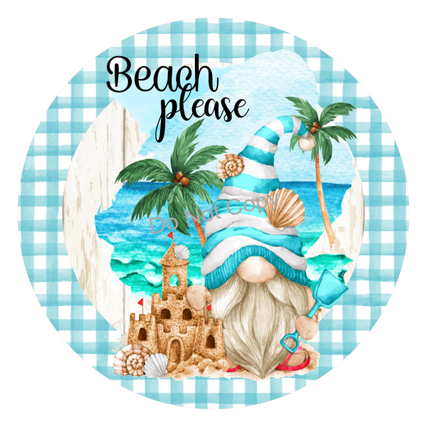 Beach Please Gnome Summer Beach Sign, Beach Door Hanger, Wreath Sign