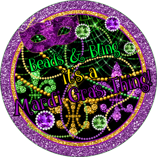 Beads and Bling Purple Mardi Gras Sign, Mardi Gras Decorations, Door Hanger, Wreath Sign
