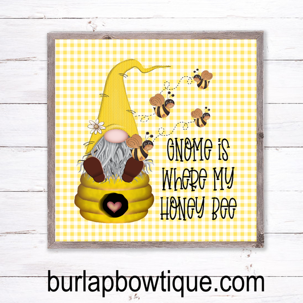 Honey Bee Gnome Sign, Wreath Sign Attachment, Rustic Sign, Farmhouse Decor