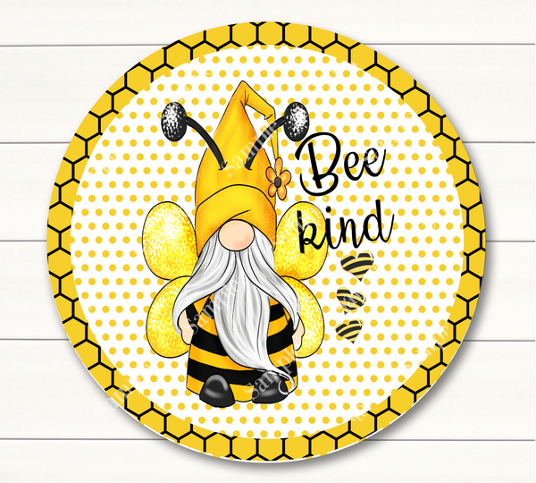 Bee Kind Bumble Bee Gnome Sign, Wreath Sign Attachment, Rustic Sign