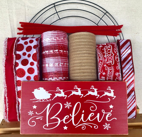Rustic Christmas Believe in Santa Wreath Kit, Christmas Wreath Kit, Wreath Supplies