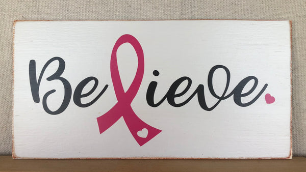 Believe Breast Cancer Awareness Sign, Wreath Sign Attachment, Rustic Sign
