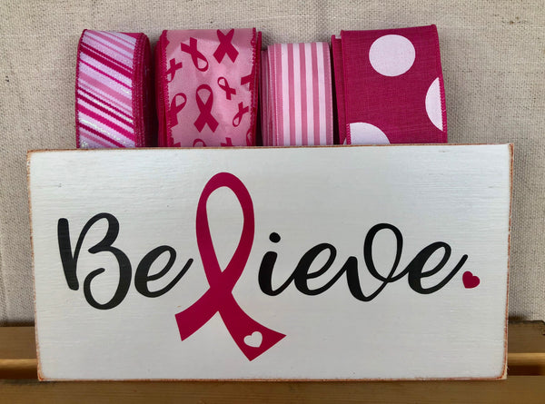 Believe Breast Cancer Sign and Ribbon Kit,  Breast Cancer Awareness Wreath Kit, Wreath Supplies