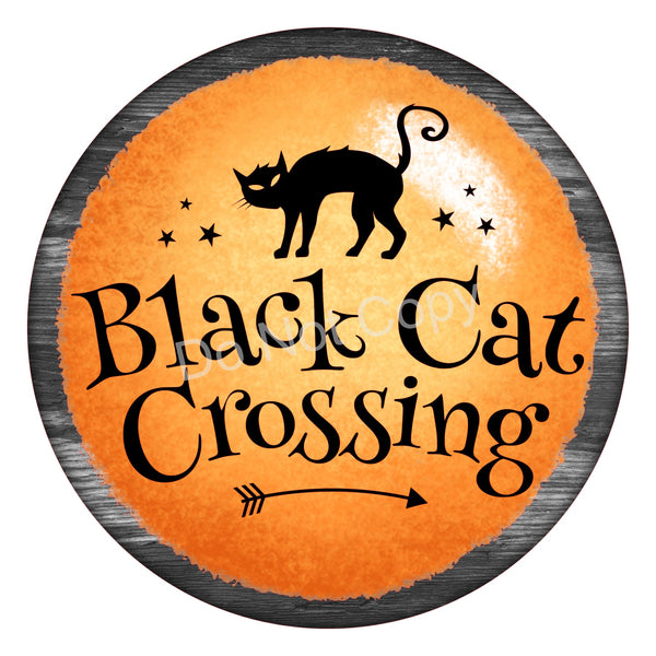 Black Cat Crossing Hallowen Sign, Wreath Supplies, Wreath Attachment, Door Hanger, Wreath Sign