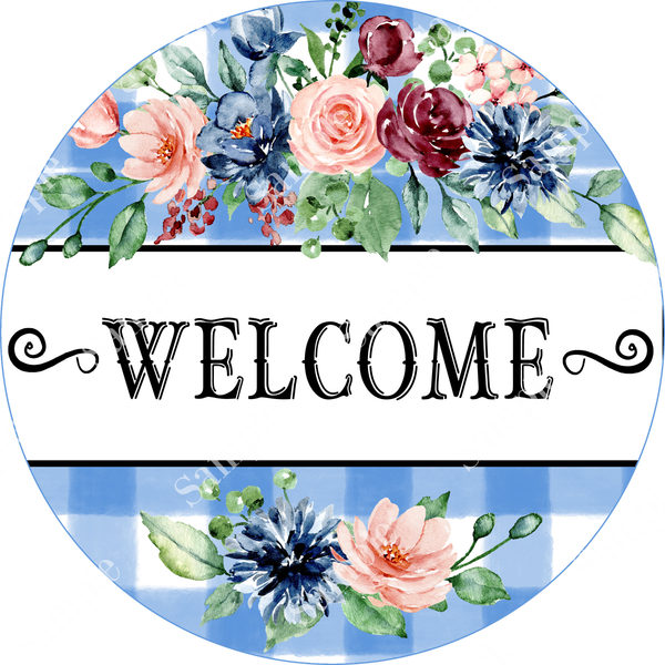 Welcome Sign Pink Blue, Door Hanger, Farmhouse Sign, Wreath Supplies, Wreath Sign