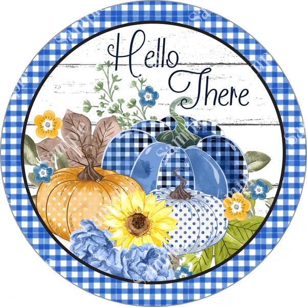 Hello There Fall Blue Pumpkins Sign, Wreath Supplies, Wreath Attachment, Door Hanger, Wreath Sign