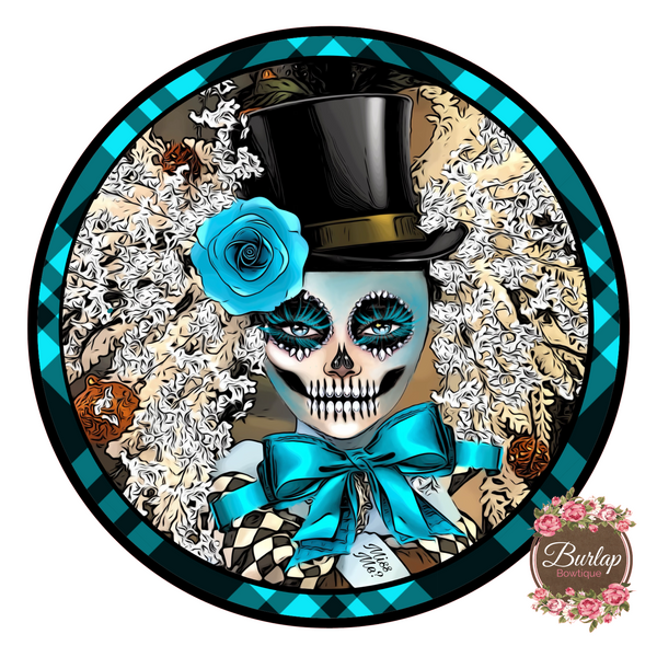 Blue Skull Halloween Sign, Wreath Supplies, Wreath Attachment, Door Hanger, Wreath Sign