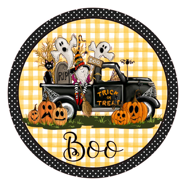 Boo Halloween Truck Gnome Hallowen Sign, Wreath Supplies, Wreath Attachment, Door Hanger, Wreath Sign