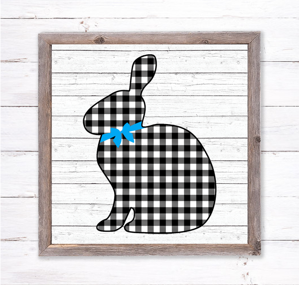 Buffalo Plaid Spring Easter Bunny Sign | Wreath Sign Attachment | Easter Rabbit Spring Sign
