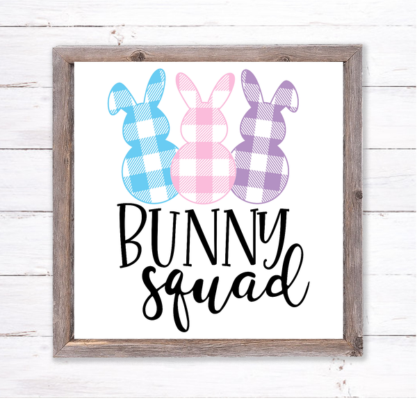 Buffalo Plaid Bunny Squad Easter Sign | Wreath Sign Attachment | Farmhouse Spring Sign
