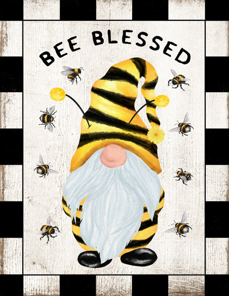 Bee Blessed Gnome Sign, Wreath Sign Attachment, Rustic Sign. Summer Decor, Farmhouse