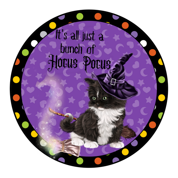 Hocus Pocus Halloween Cat Witch Sign, Wreath Supplies, Wreath Attachment, Door Hanger, Wreath Sign