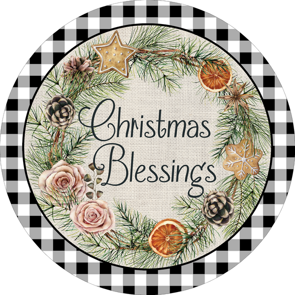 Christmas Blessings Pine Wreath Sign, Christmas Decor, Door Hanger, Wreath Sign