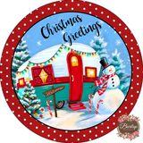 Christmas Greeting Camper Winter Sign, Wreath Supplies, Wreath Attachment, Door Hanger, Wreath Sign