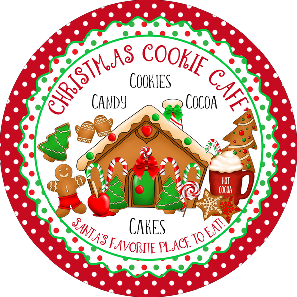 Christmas Cookie Cafe Gingerbread Christmas Sign, Wreath Supplies, Wreath Attachment, Door Hanger, Wreath Sign
