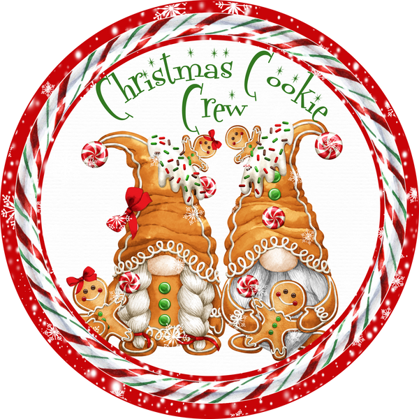 Christmas Cookie Crew Gnomes Gingerbread Christmas Sign, Wreath Supplies, Wreath Attachment, Door Hanger, Wreath Sign