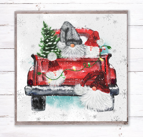 Christmas Gnome Truck Holiday Sign, Wreath Sign Attachment, Rustic Sign, Farmhouse Decor