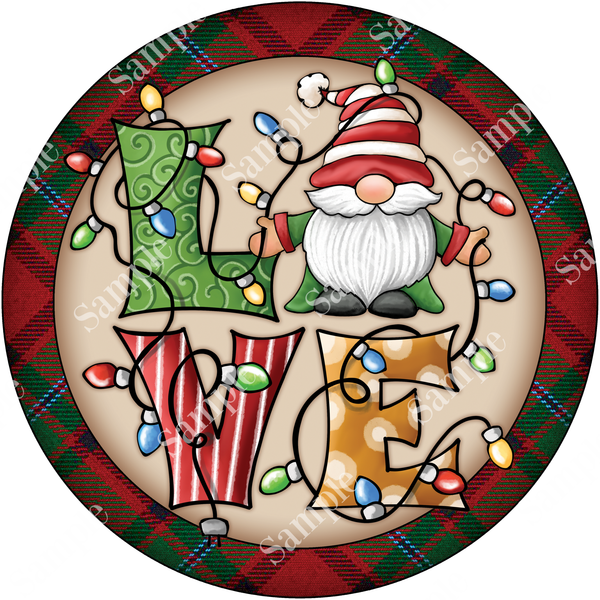 LOVE Santa Gnome Christmas Sign, Wreath Supplies, Wreath Attachment, Door Hanger, Wreath Sign