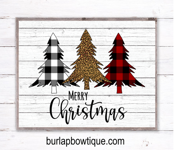 Christmas Trees, Leopard Tree, Plaid Tree Holiday Sign, Wreath Sign Attachment, Rustic Sign, Farmhouse Decor