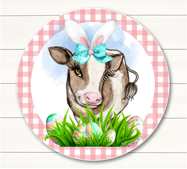 Spring Easter Cow Sign,  Bunny Cow, Wreath Sign Attachment, Rustic Sign. Spring Decor, Farmhosue