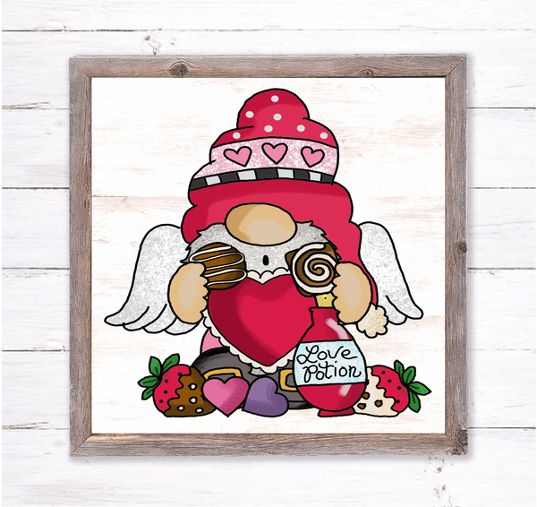 Cupid Gnome Valentine Sign, Wreath Sign Attachment, Rustic Sign, Farmhouse Decor