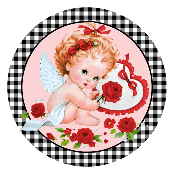 Vintage Baby Cupid Valentine Sign, Valentine Decorations, Door Hanger, Wreath Sign