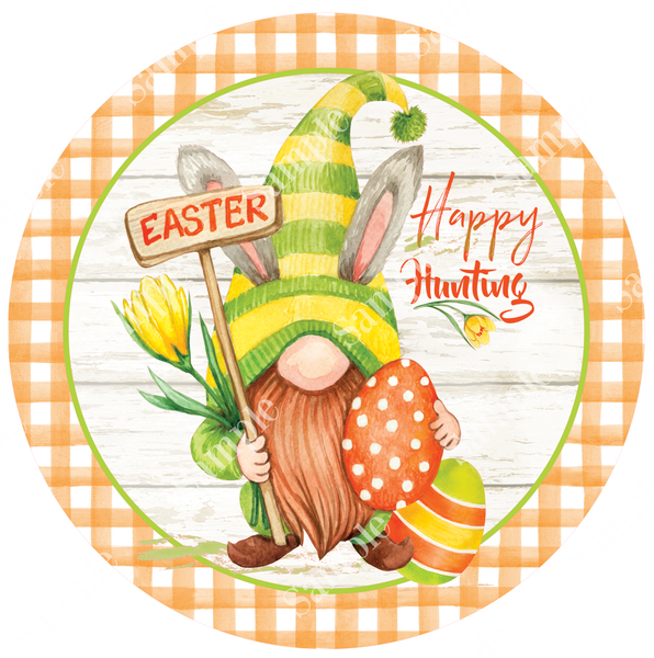 Happy Hunting Gnome Easter Sign, Spring Sign, Door Hanger, Wreath Sign
