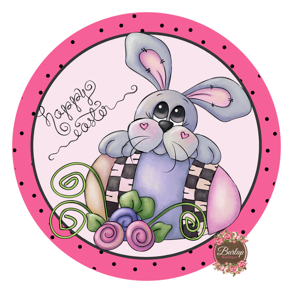 Happy Easter Bunny Rabbit Easter Sign, Spring Sign, Door Hanger, Wreath Sign