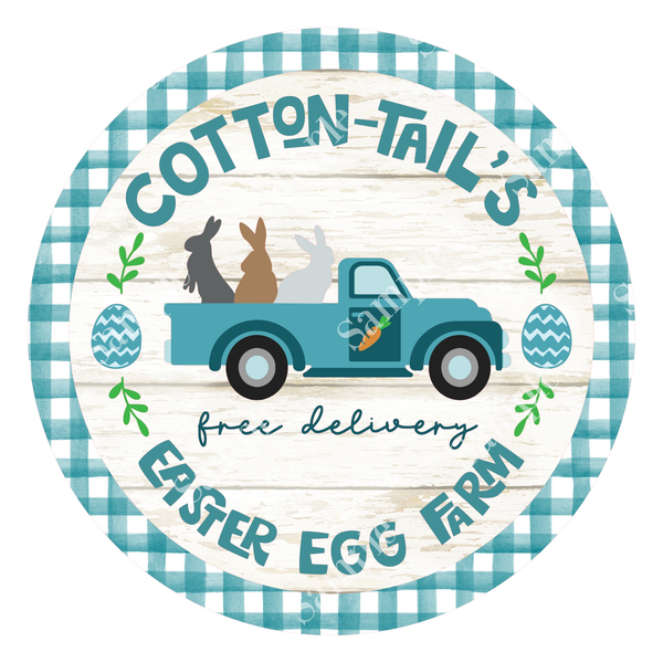 Cotton Tail's Easter Egg Farm Truck Spring Sign, Pink Plaid Door Hanger, Wreath Sign, Tray Decor